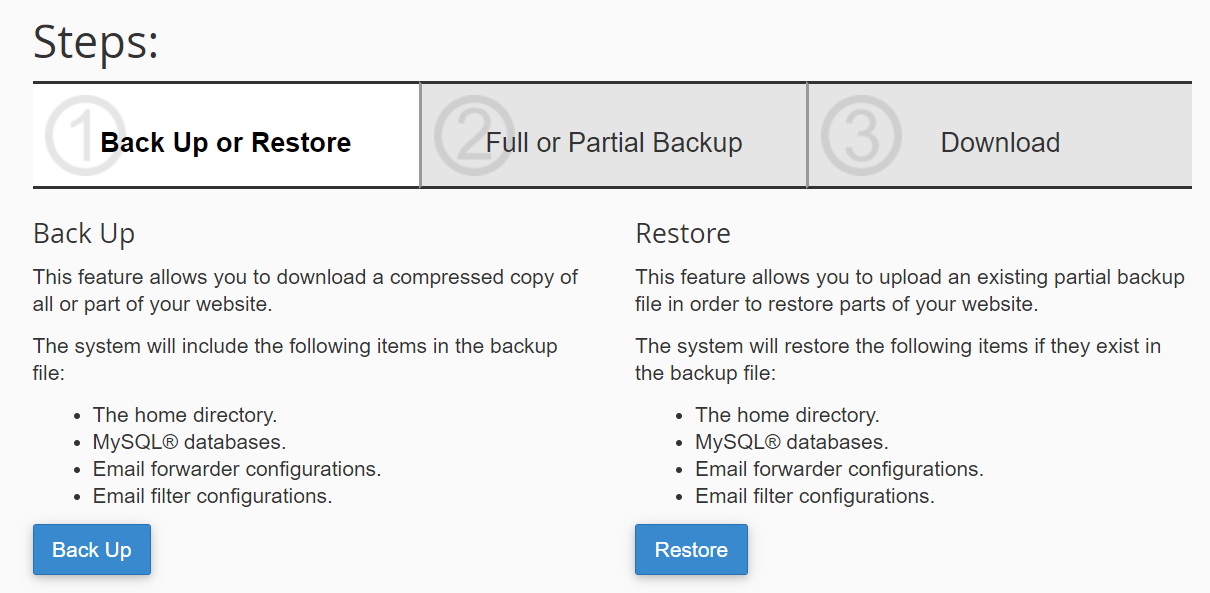 more settings for backups and restorations in cpanel