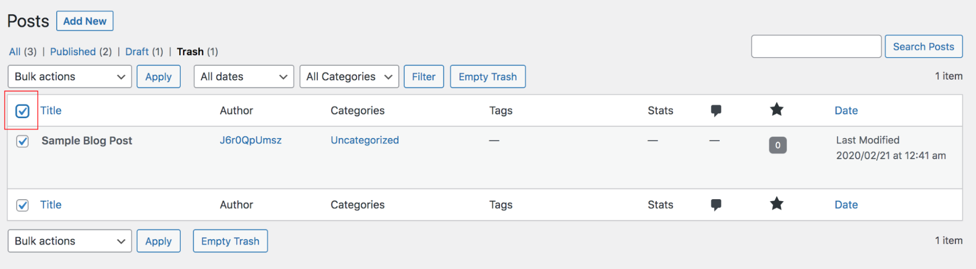 restoring all posts from the trash
