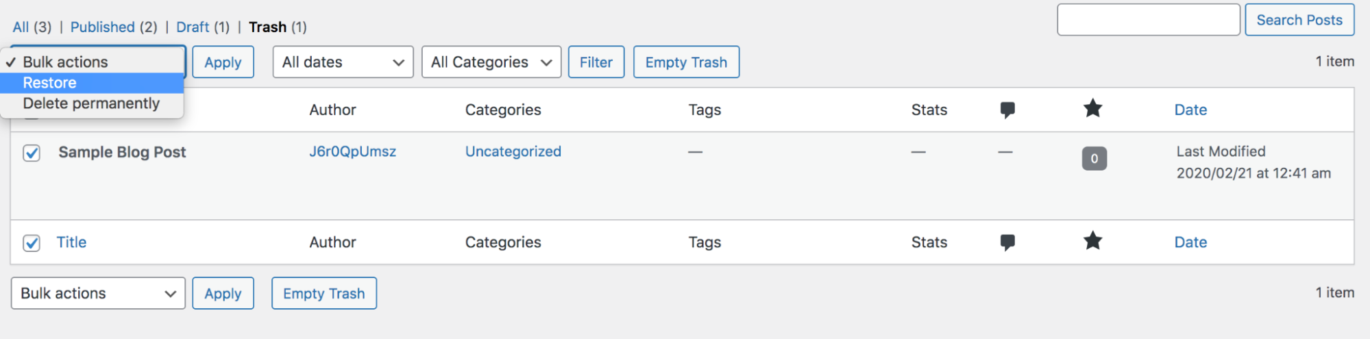 restoring posts in bulk