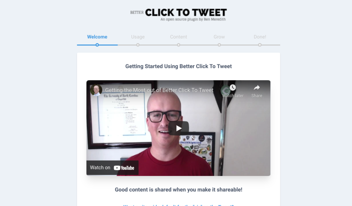 Click to Tweet getting started wizard and video