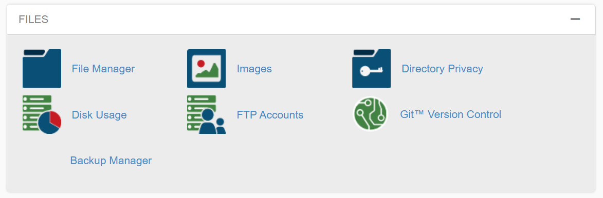 cpanel options, including File Manager