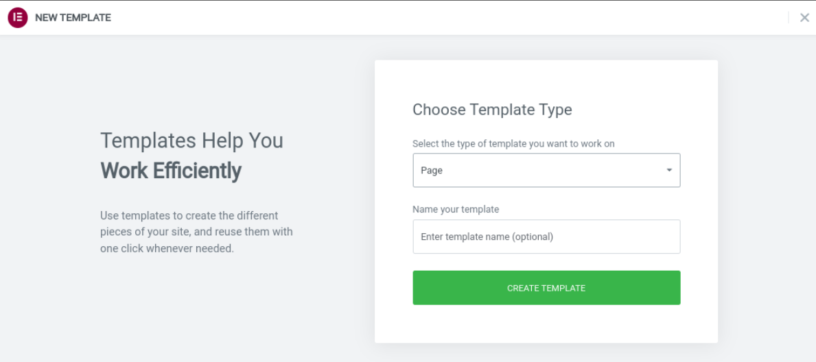 choosing a template with Elementor