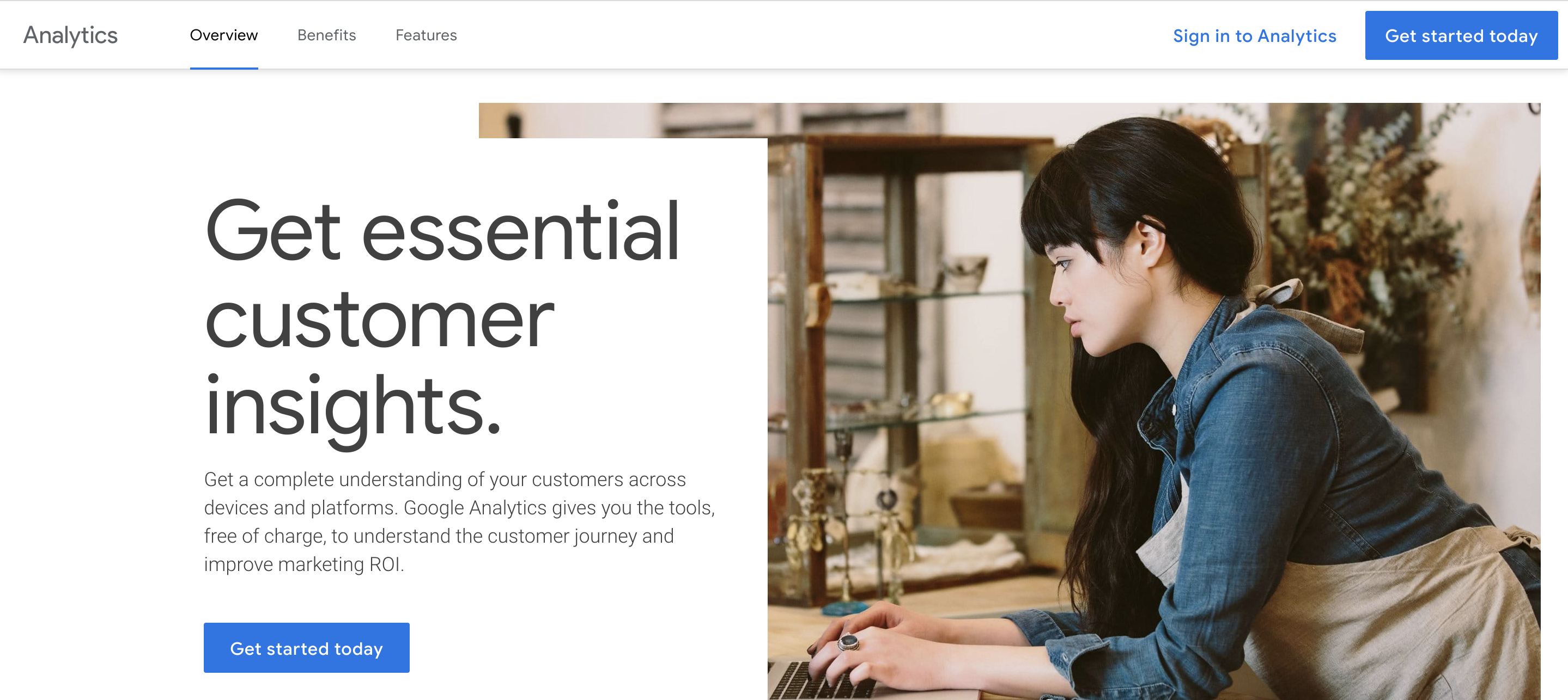 Google Analytics screen, discussing essential customer insights