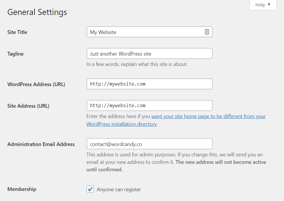 WordPress general settings