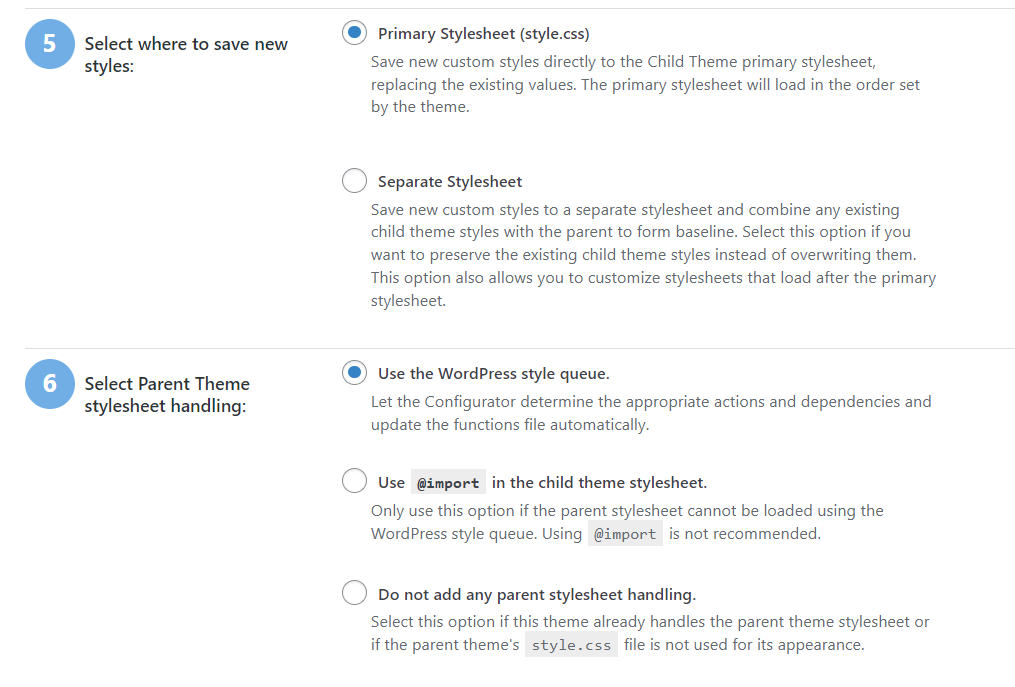 choosing additional child theme options