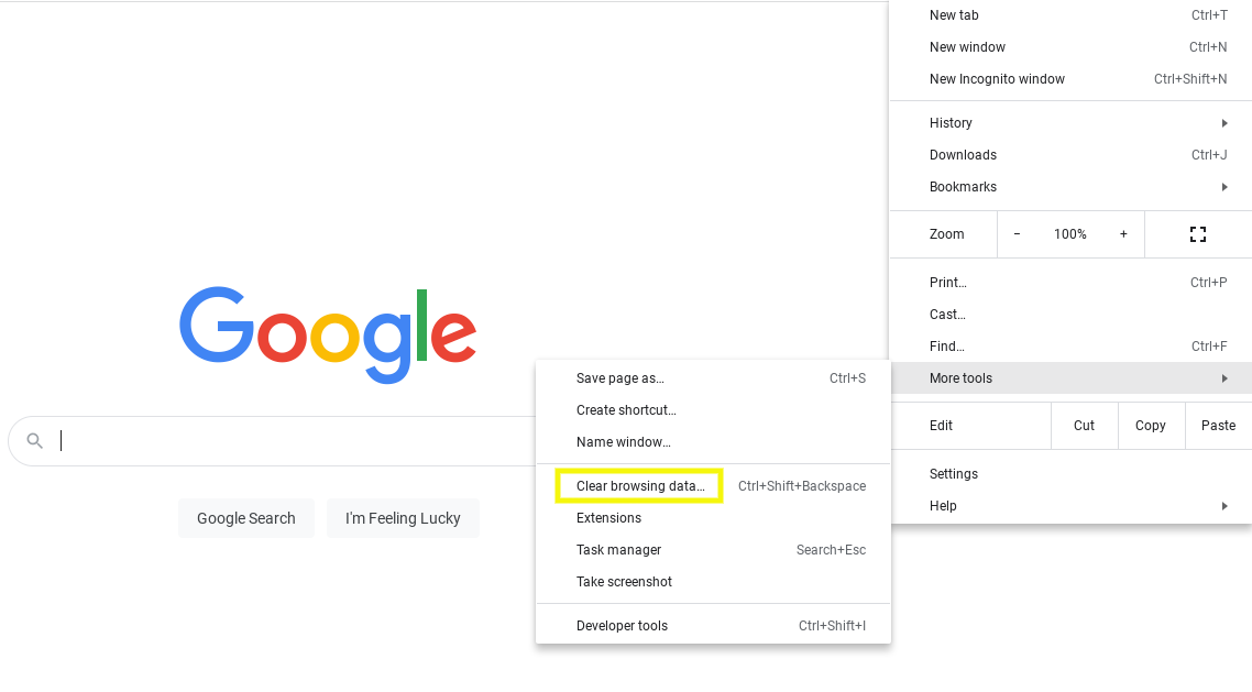 clearing browser cache on Google Chrome