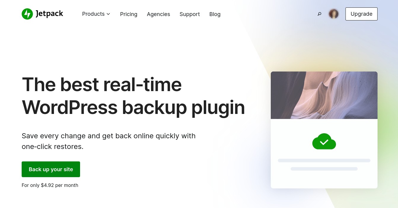 Jetpack Backup homepage