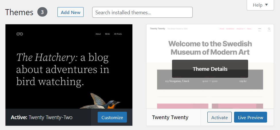 activating a WordPress theme