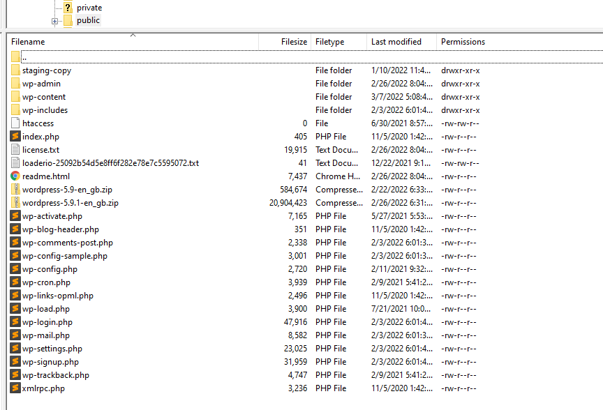 list of all files viewed in Filezilla