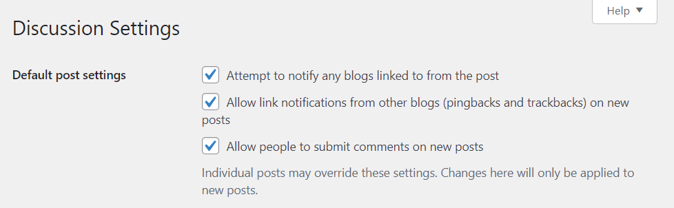 comment settings in WordPress