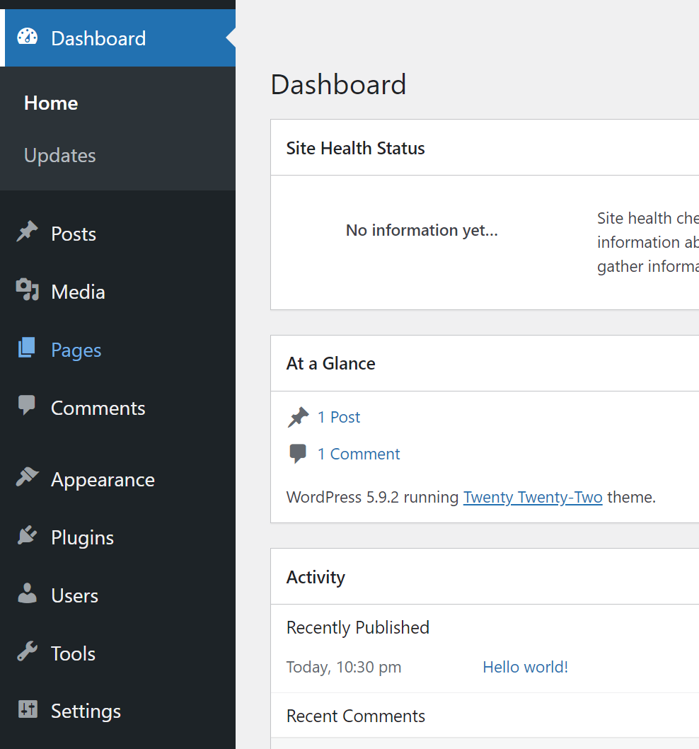 left-hand menu of the WordPress dashboard