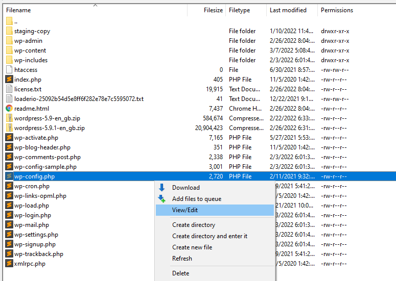 editing a file using Filezilla