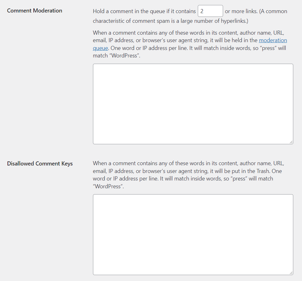 comment moderation options in WordPress