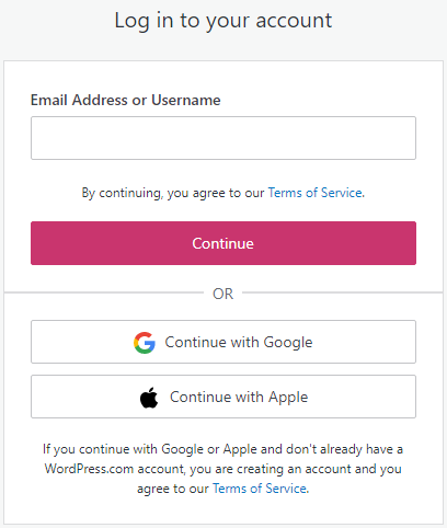WordPress.com login screen