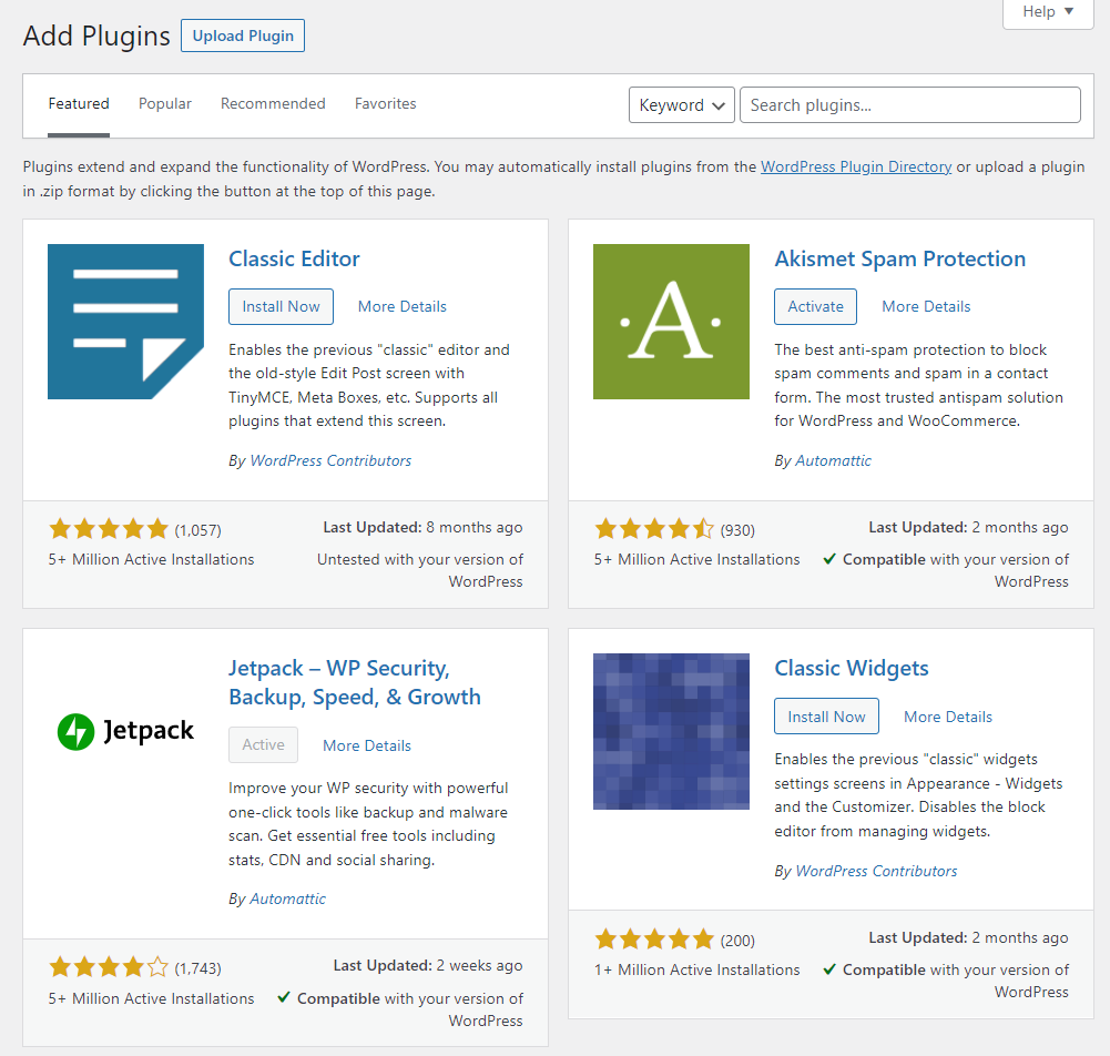 viewing available plugins on WordPress