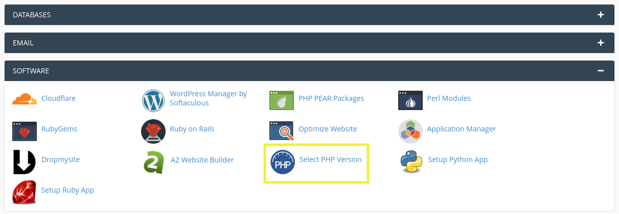 Select PHP Version option in cpanel