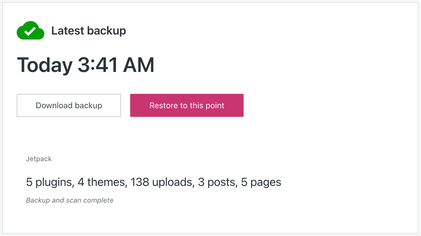 restoring a site backup with Jetpack