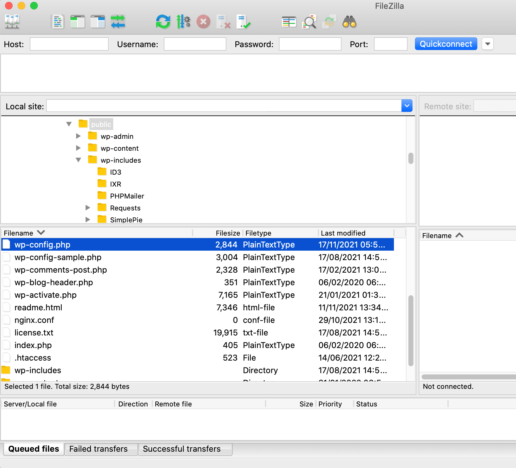 wp-config.php file via FTP