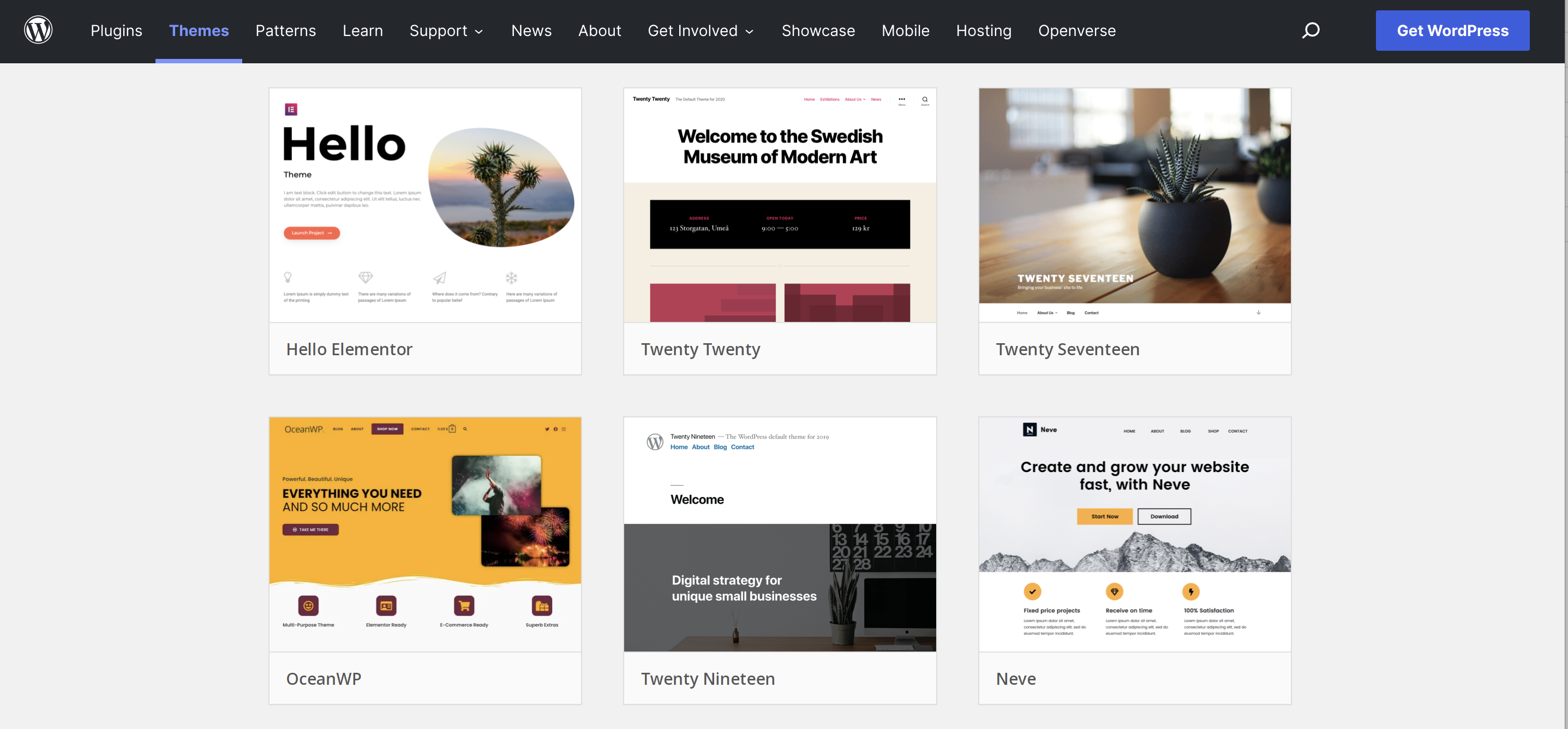 themes available for WordPress