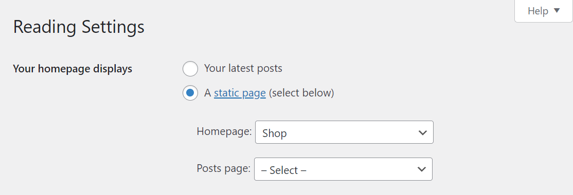 reading settings in WordPress