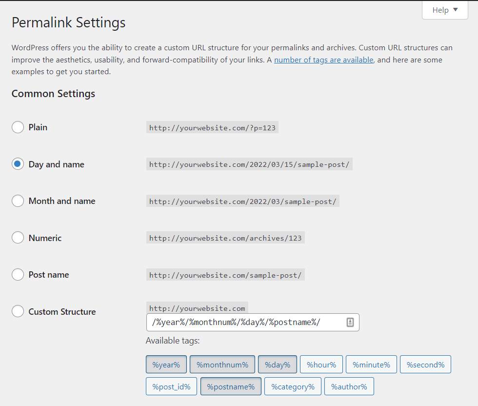 permalink settings in WordPress