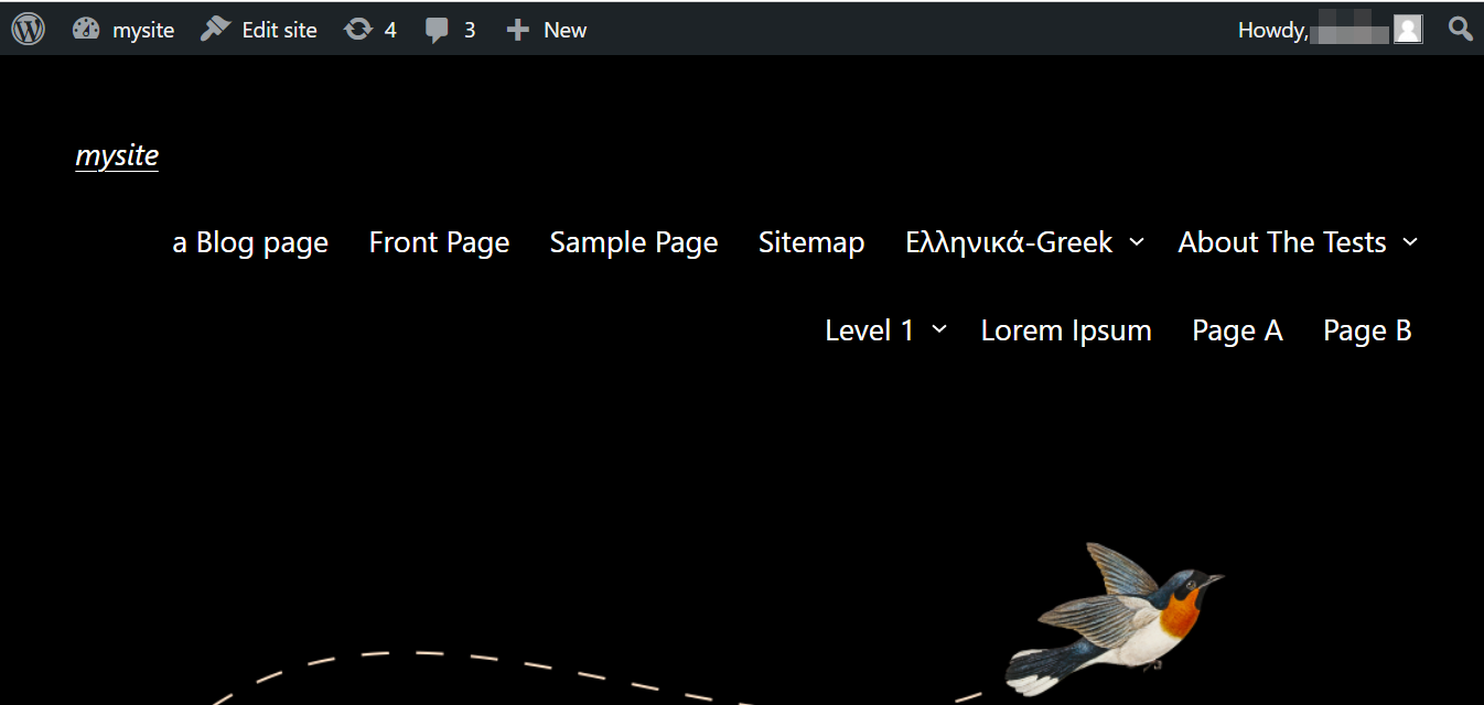 links to the WordPress dashboard
