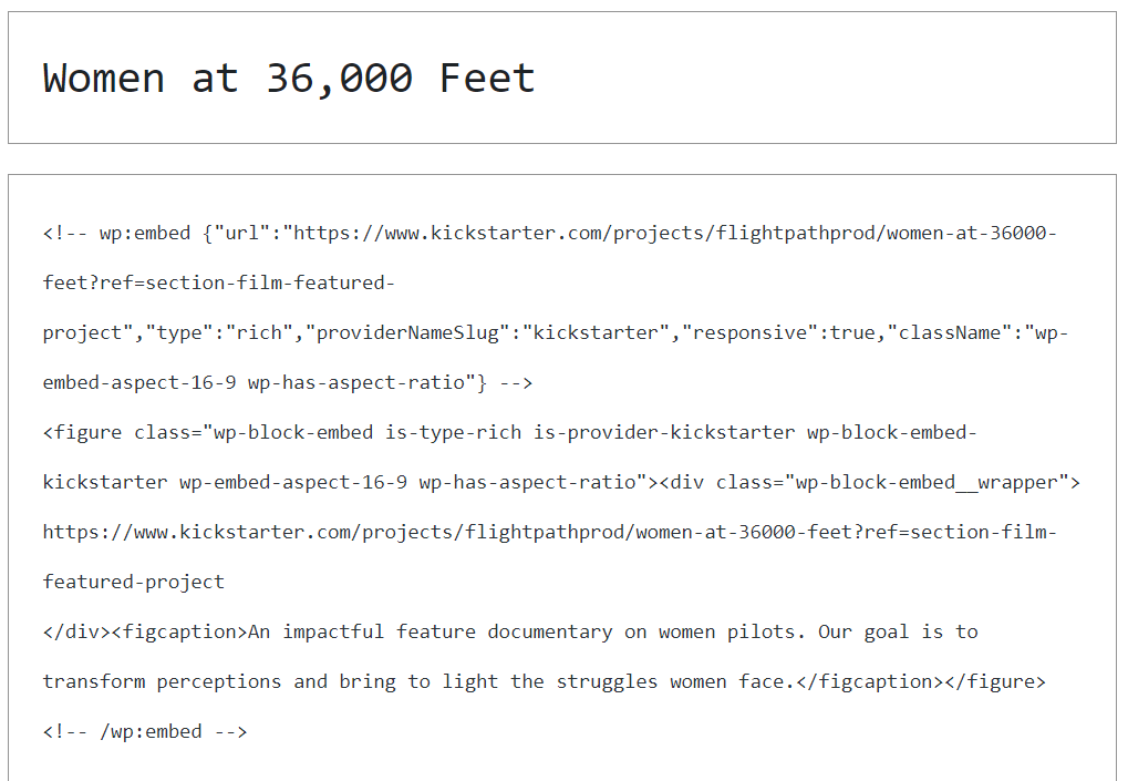 HTML code for a block in WordPress