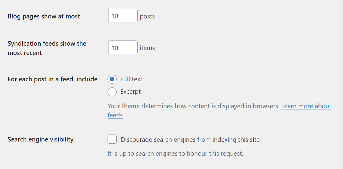 WordPress blog settings