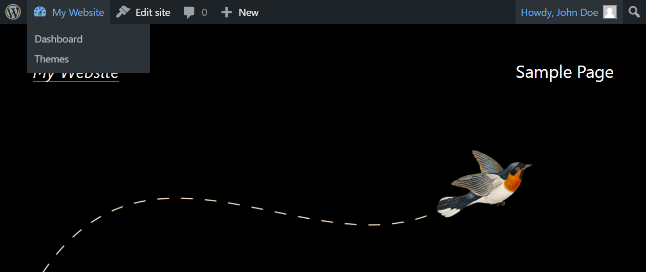 link to the WordPress dashboard