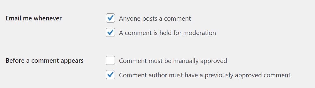 email settings for comments