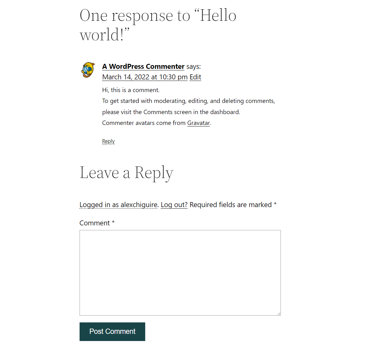 comment on a WordPress site