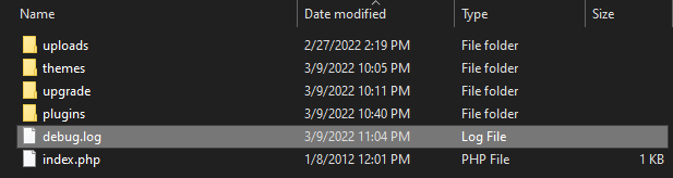Debug log file finding the WordPress debug log