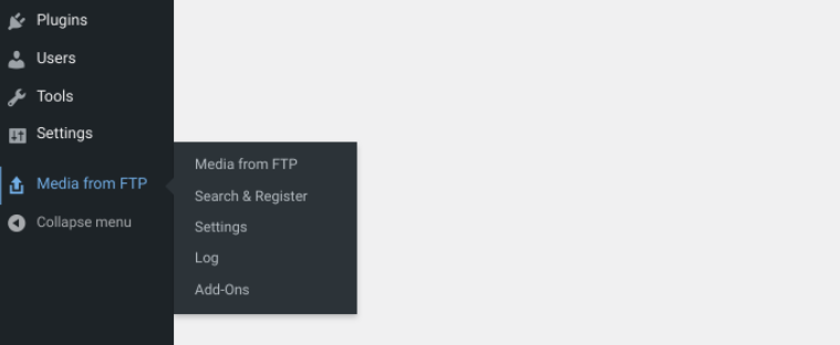media from ftp option in the WordPress menu