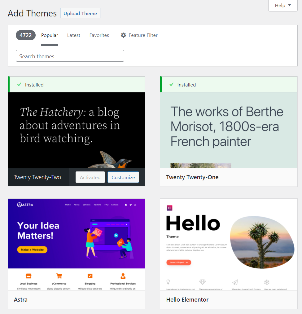 themes in the WordPress repository