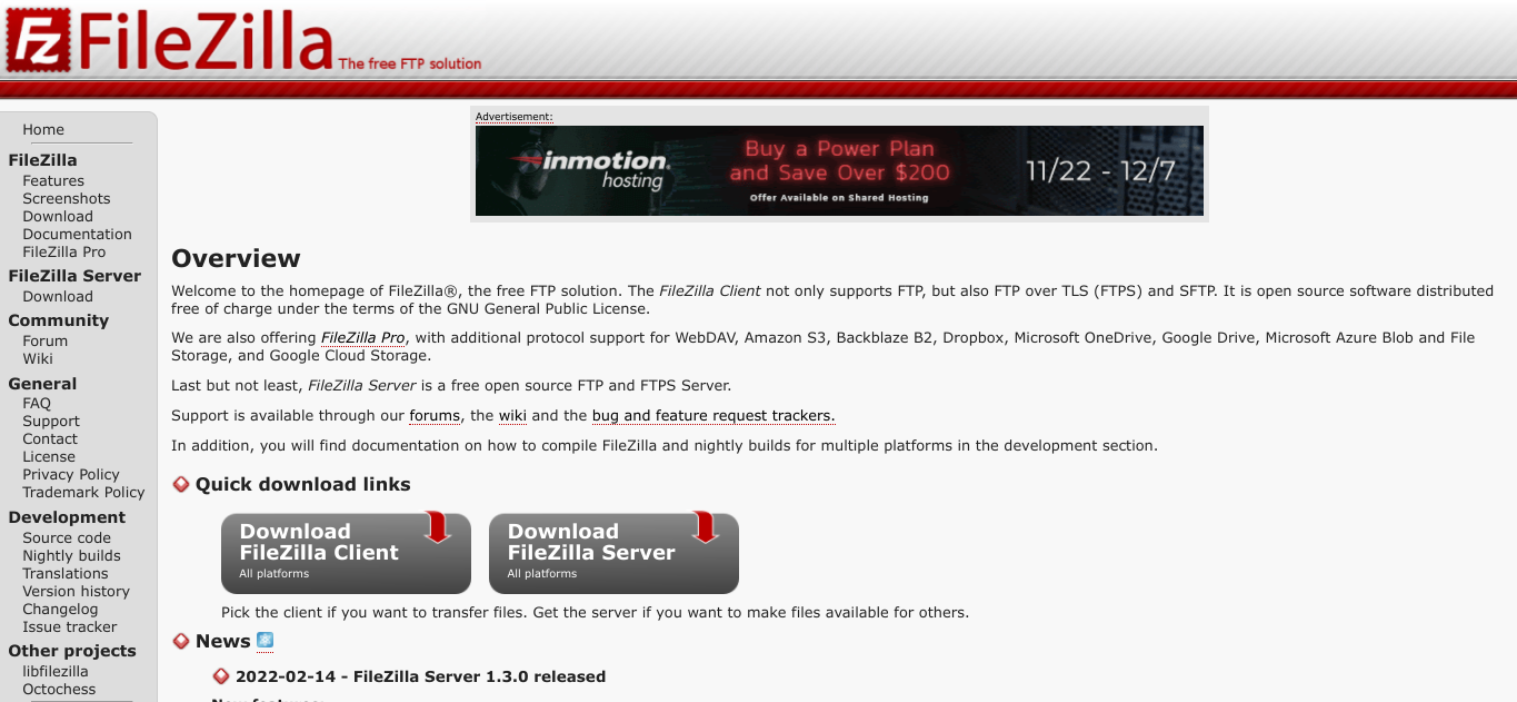 FileZilla homepage
