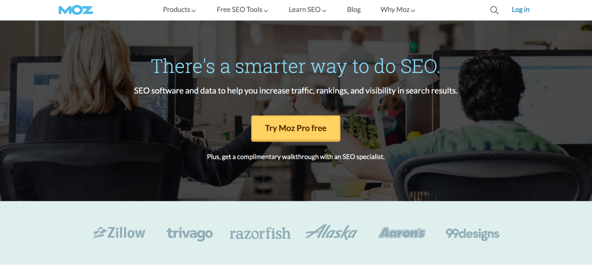 Moz homepage with the tagline "There's a smarter way to do SEO."