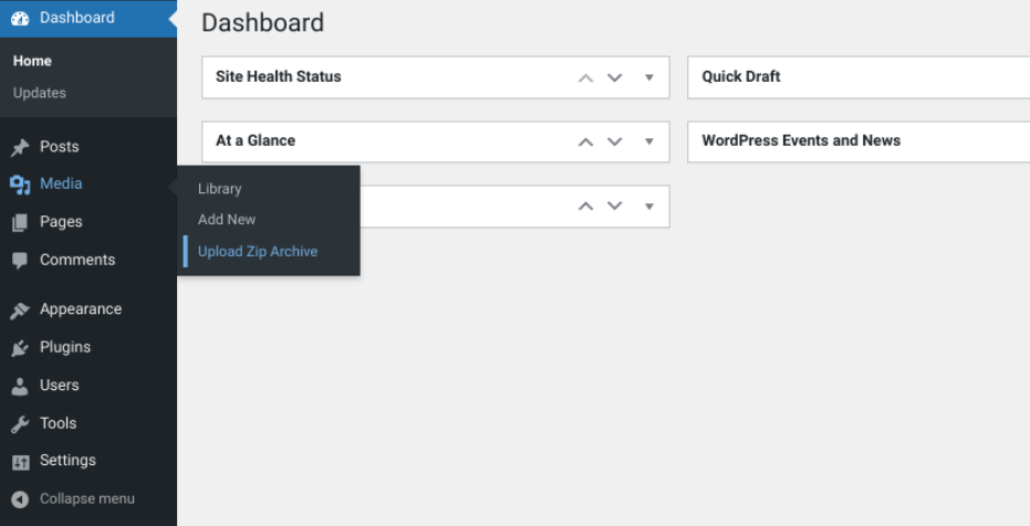 option to Upload Zip Archive