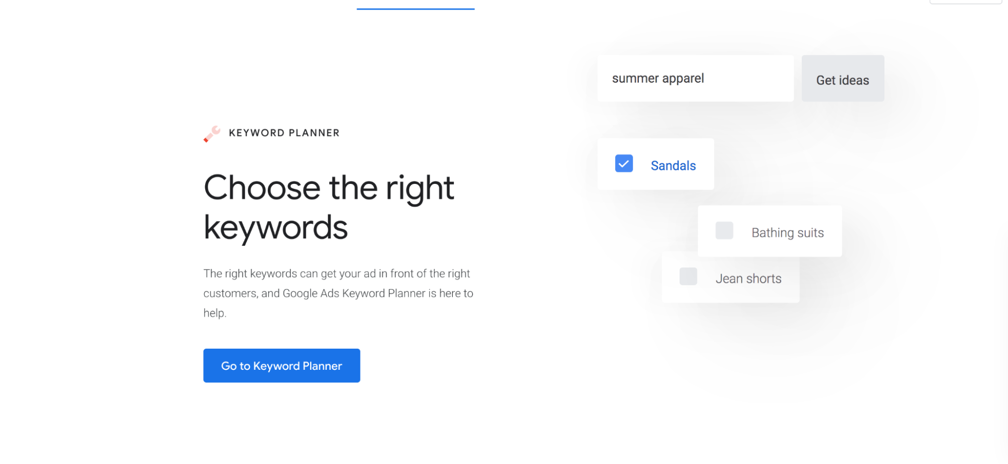 Google Keyword Planner homepage