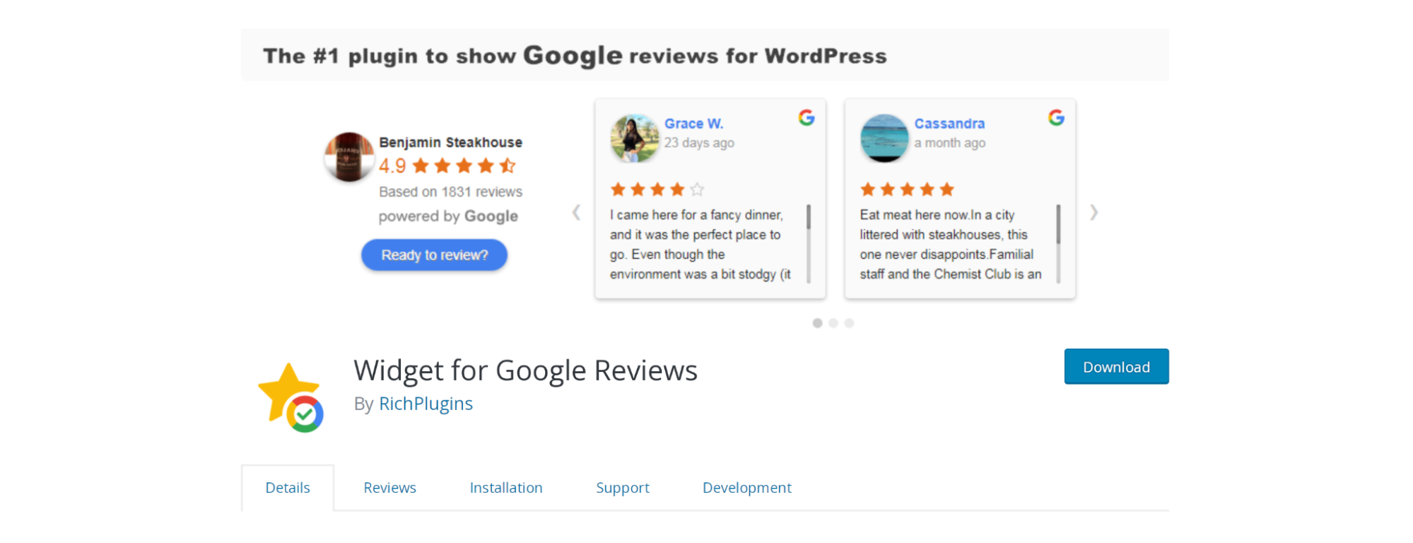Widget for Google Reviews plugin page