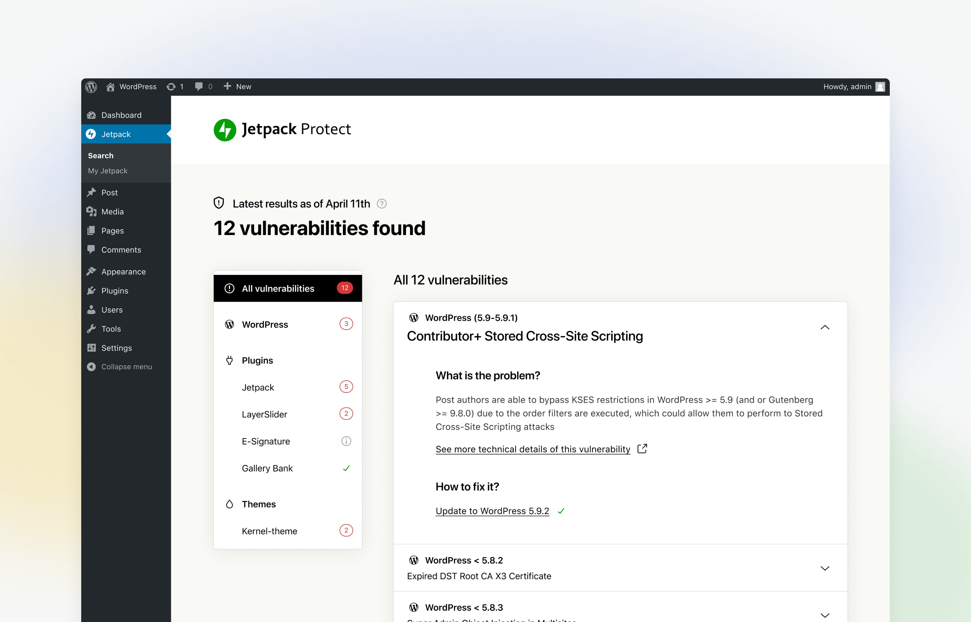 Jetpack Protect - scan your site for known vulnerabilities 