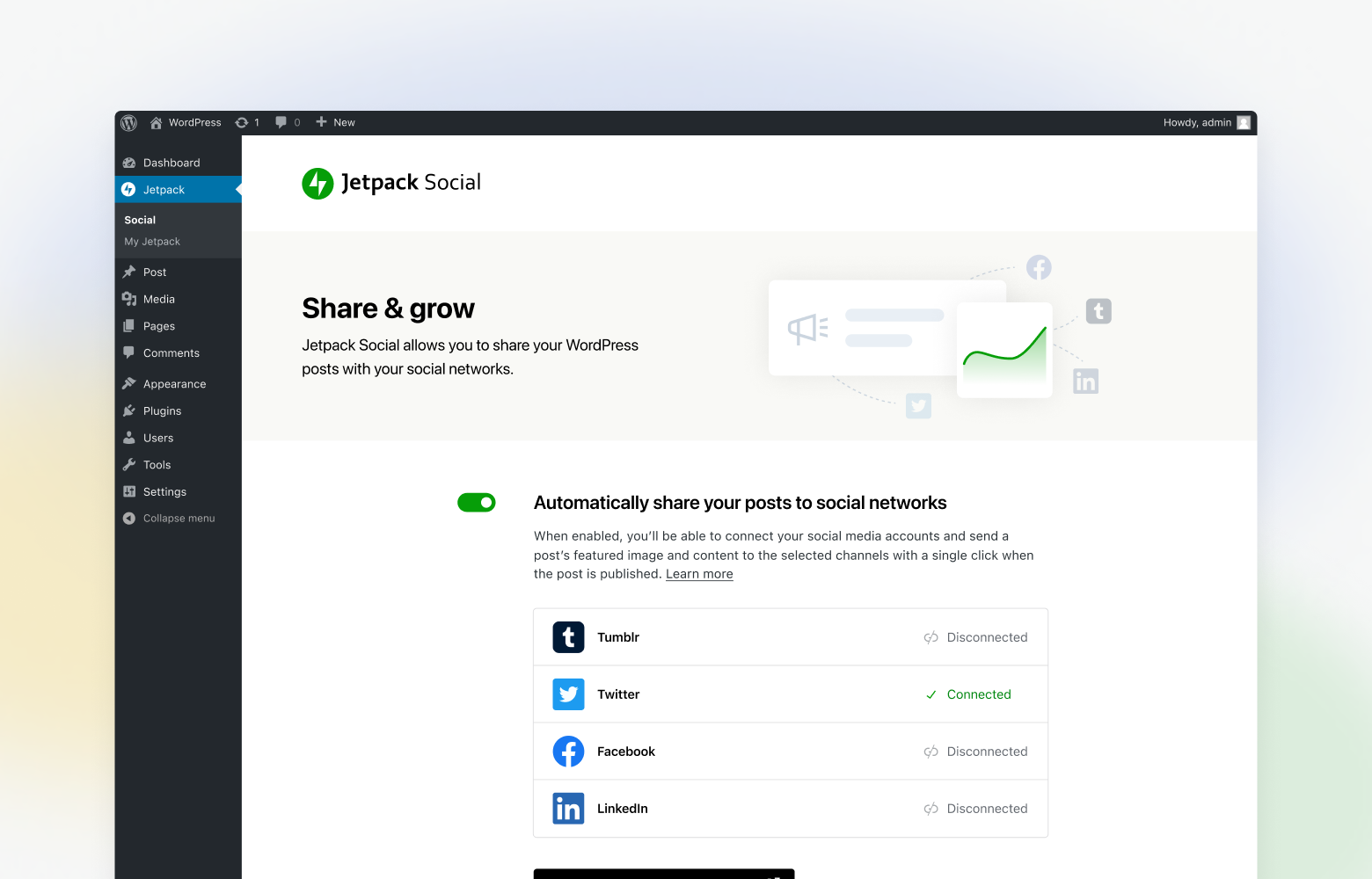 Jetpack Social plugin - automatically share your posts to social networks