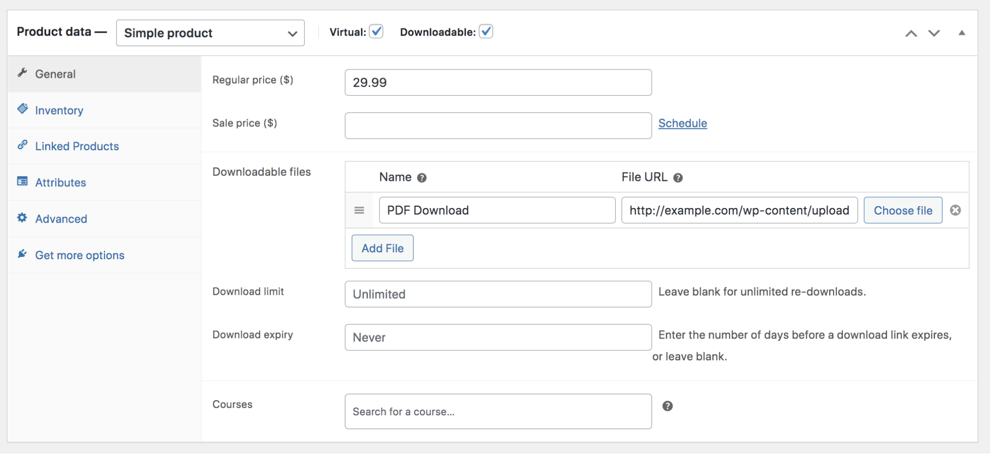 adding a PDF download to WooCommerce