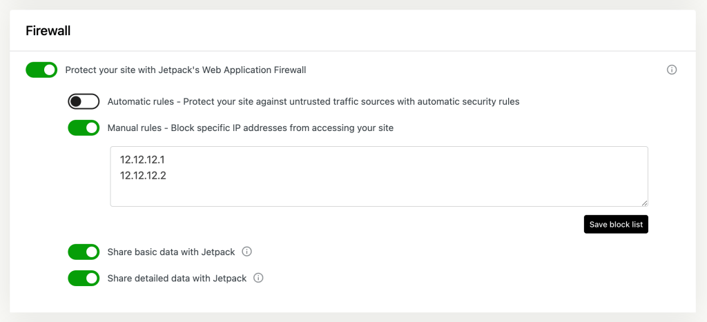 Firewall and available settings
