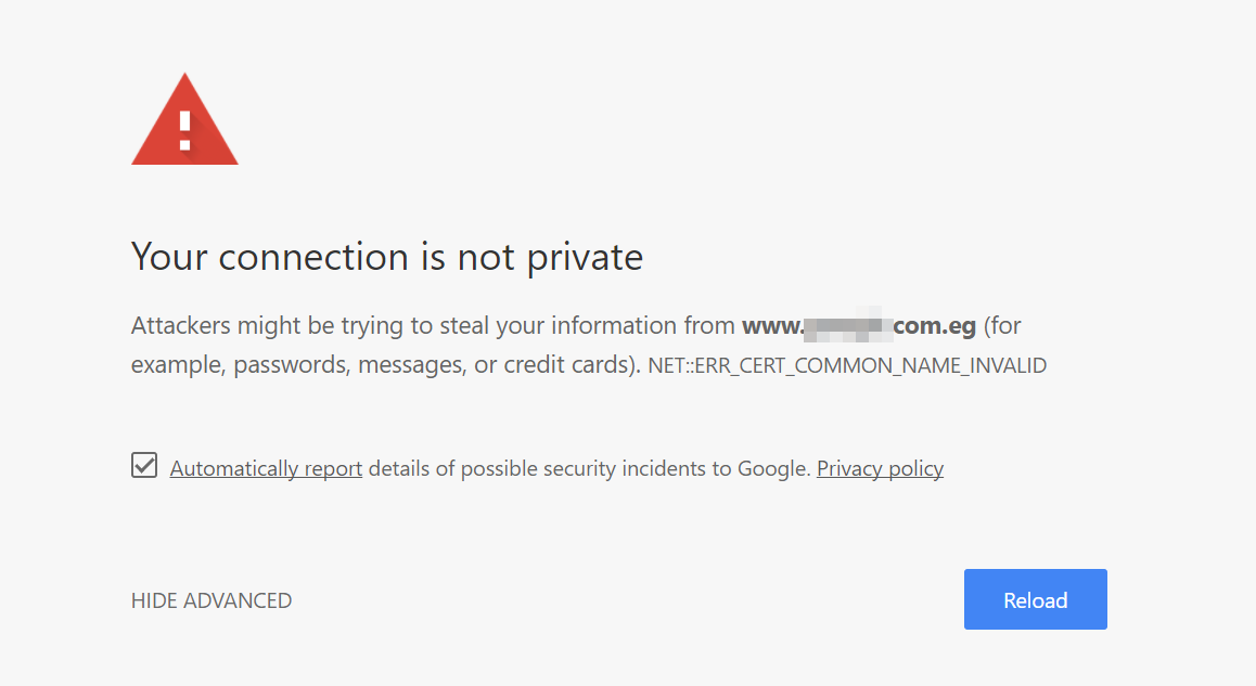 the "your connection is not private" error