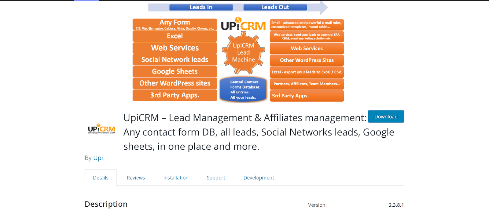 UpiCRM page in the WordPress repository