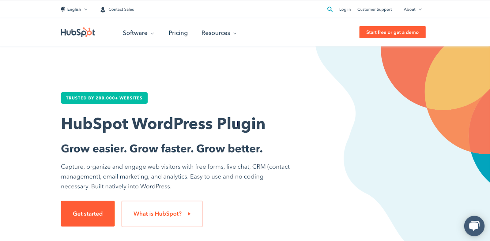 HubSpot WordPress plugin website with information about functionality