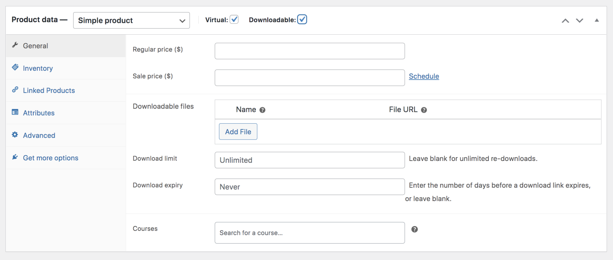 boxes checked for virtual and downloadable options