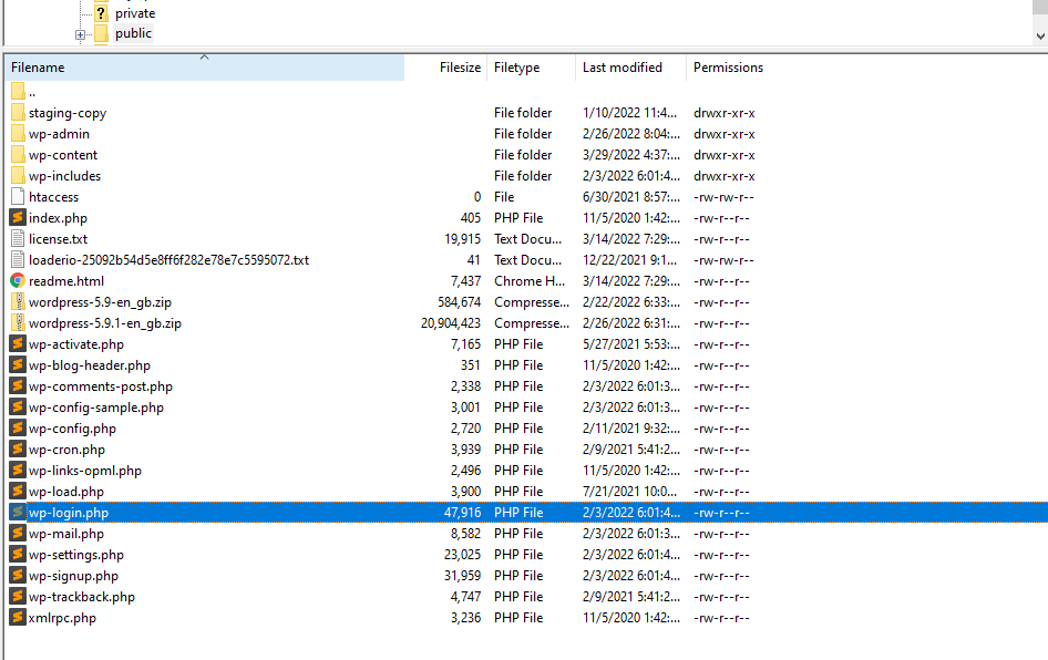 finding wp-login.php via the file manager