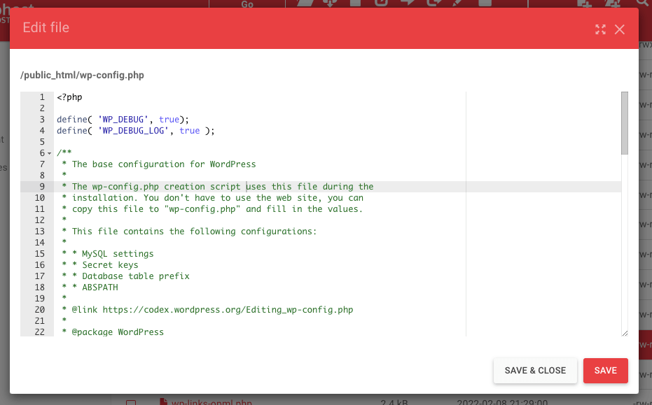 editing the wp-config.php file