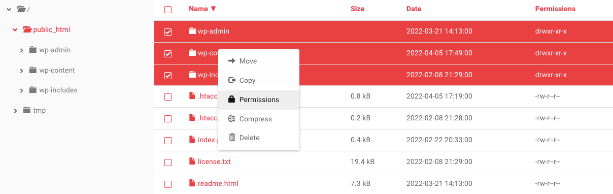finding file permissions in cpanel